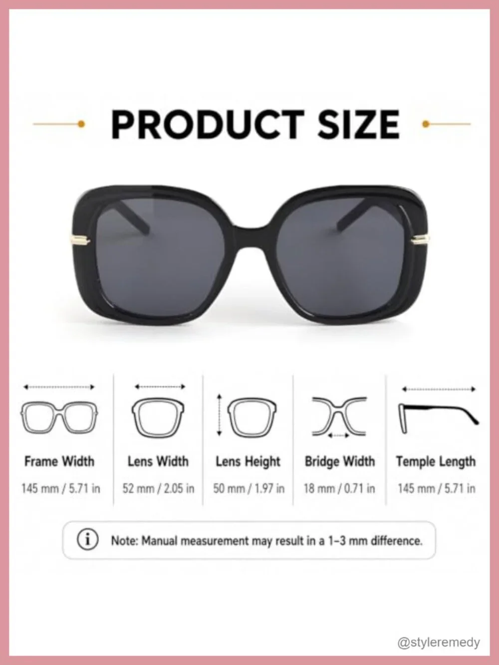 Oversized Square Sunglasses UV400 Plastic+Metal Frame